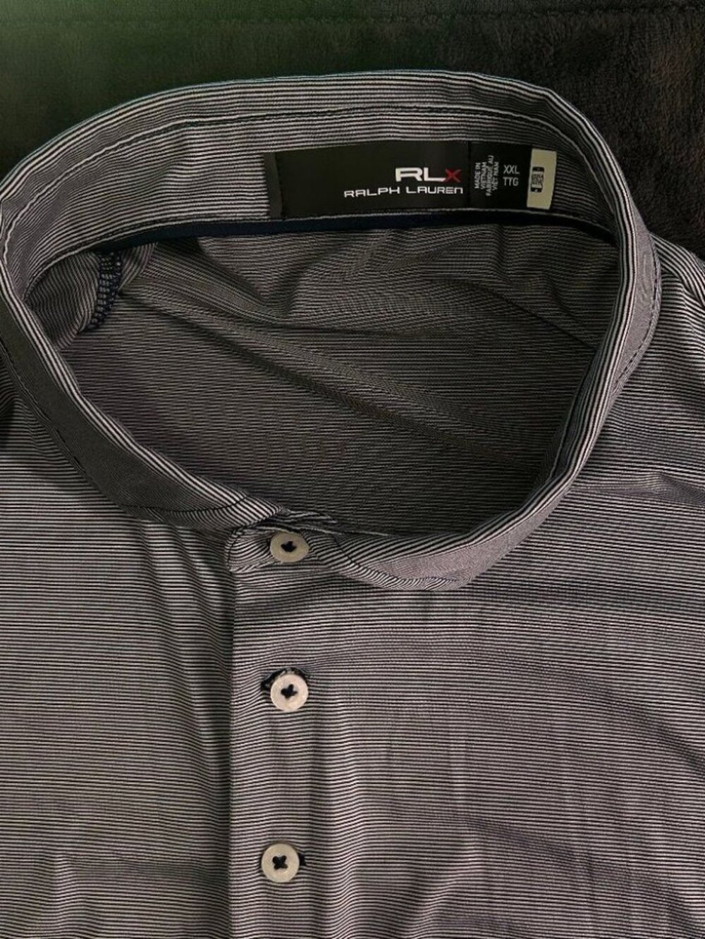RLX Ralph Lauren Performance Polo XXL Dark Gray White Stripe Golf Shirt